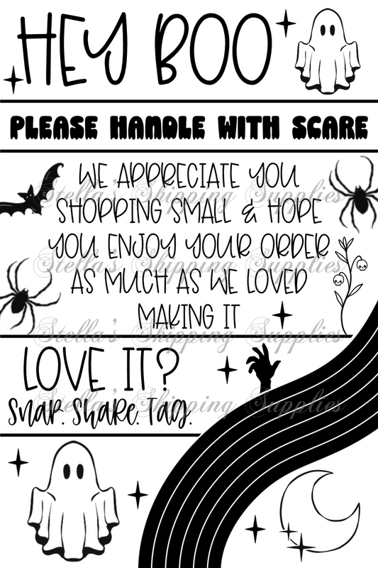 4x6 Hey Boo - Please Handle With Scare Thermal Sticker