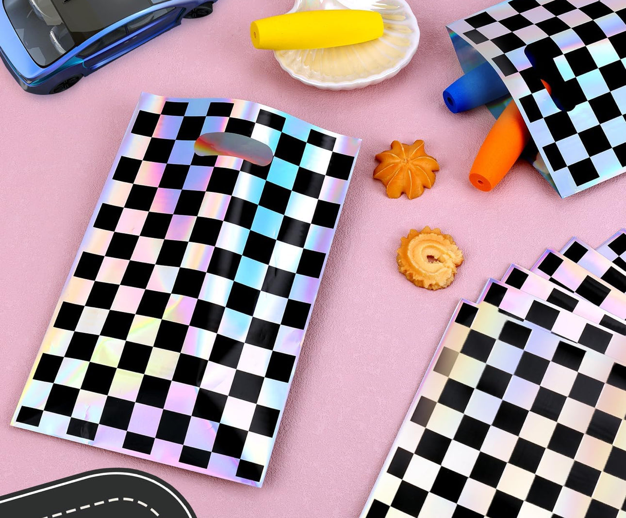 6.3x9.45” Holo Checkered Merch Bags
