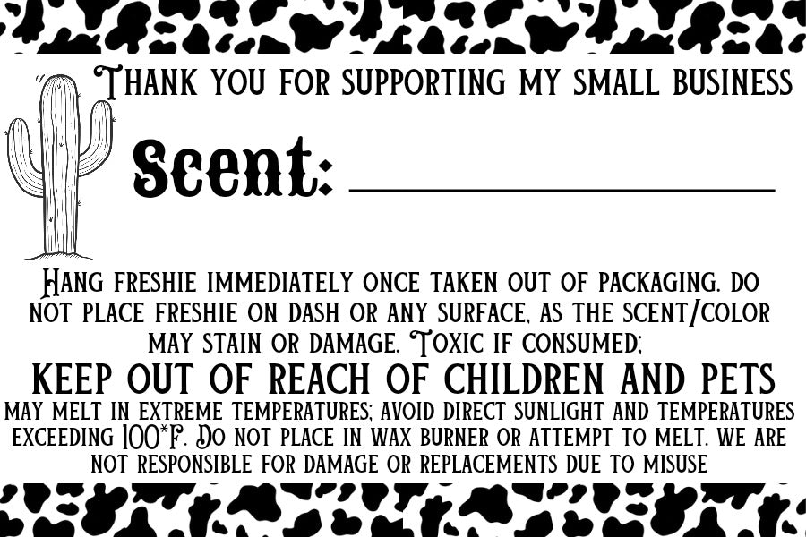 Freshie Scent- Cow Thermal Stickers