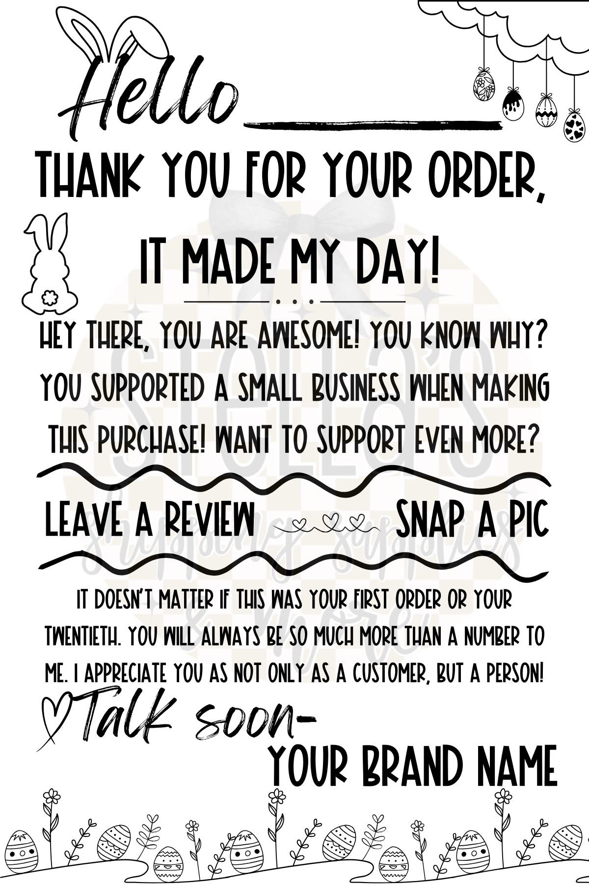 4x6 Custom Easter Snap A Pic Thermal Sticker - LEAVE BRAND NAME IN NOTES AT CHECKOUT