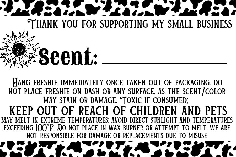 Freshie Scent- Cow Sunflower Thermal Stickers