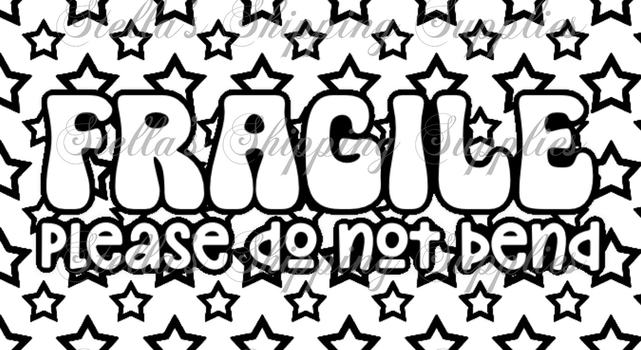 2.25x1.25” Fragile Do Not Bend Hollow Stars Thermal Stickers