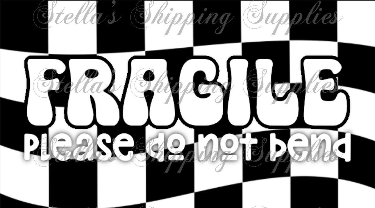 2.25x1.25” Wavy Checkered Fragile Do Not Bend Thermal Stickers