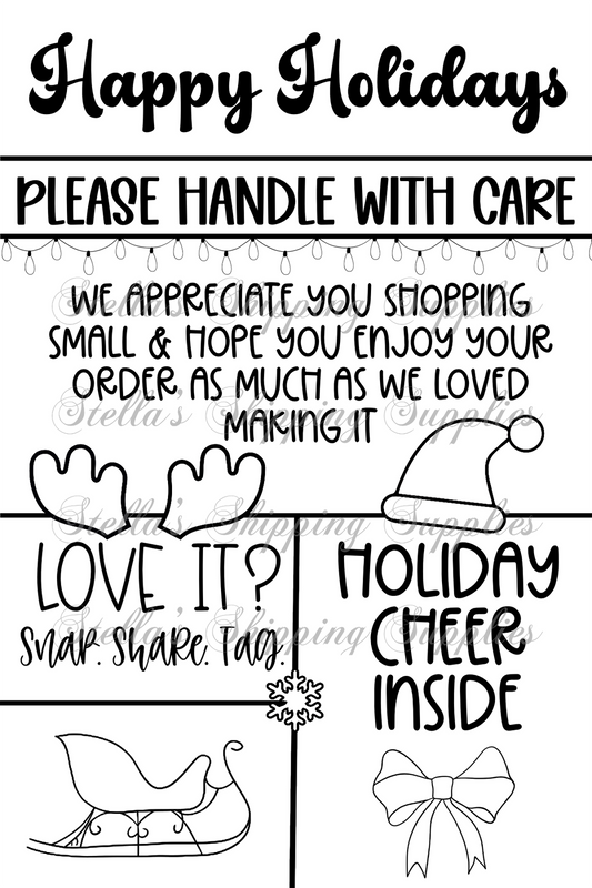 4x6 Happy Holidays - Please Handle With Care Thermal Sticker