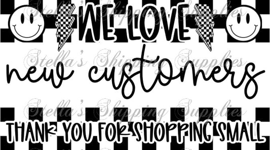 2.25x1.25” New Customers Thermal Stickers
