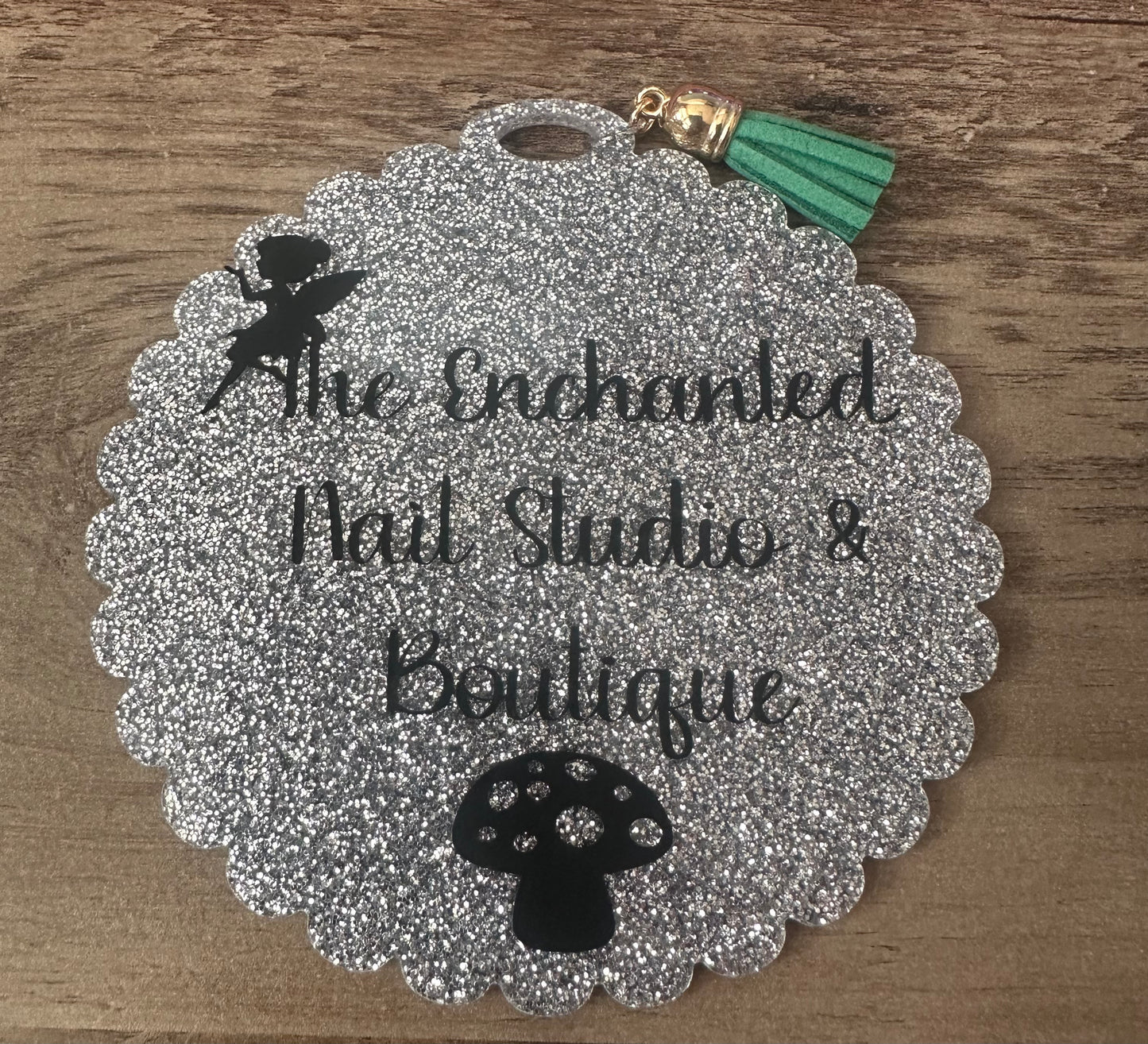 Silver Glitter Brand Name Tag