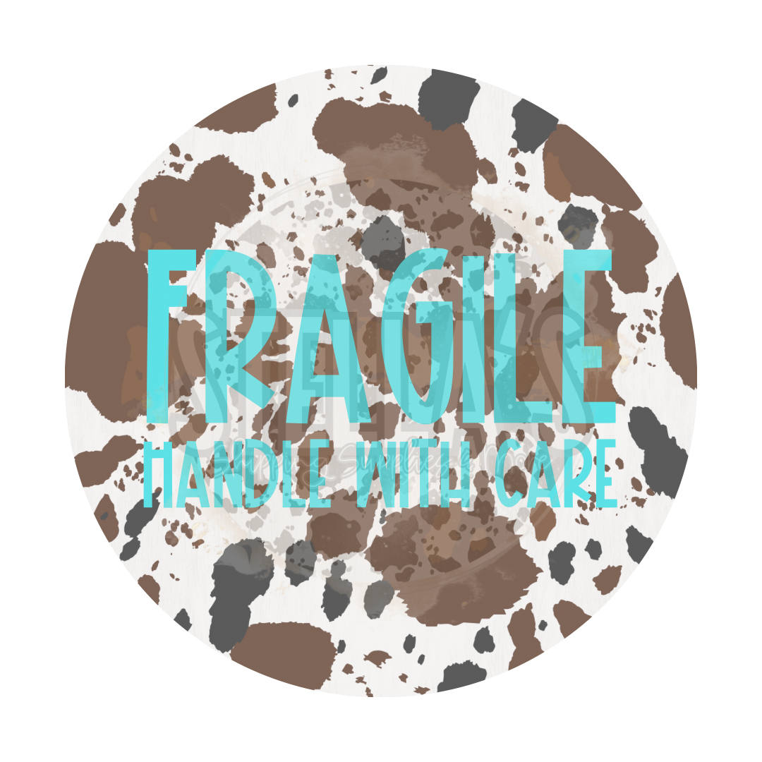 Teal Cow Fragile Stickers