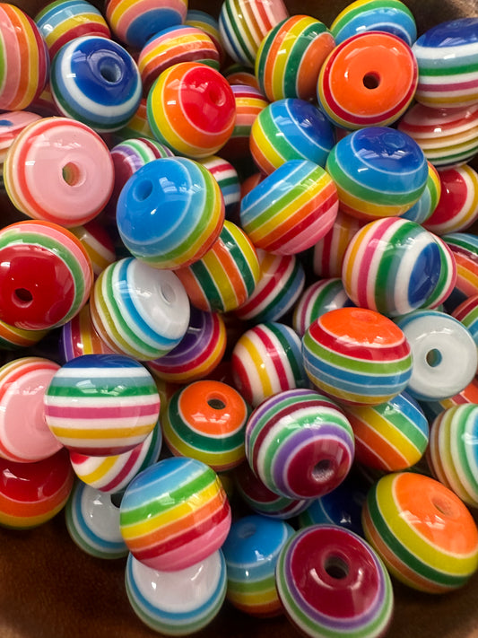 Acrylic Rainbow Stripe Beads