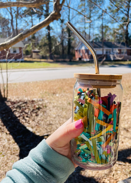 Custom Beer Glass W/ Lid & Straw