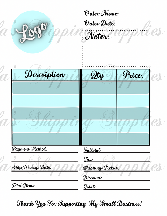 Custom Blank Order Form Sheet